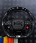 Volante AM-CUSTOM AUDI - Fibra de Carbono, Agarre deportivo cuero microperforado, Pantalla Led De revoluciones