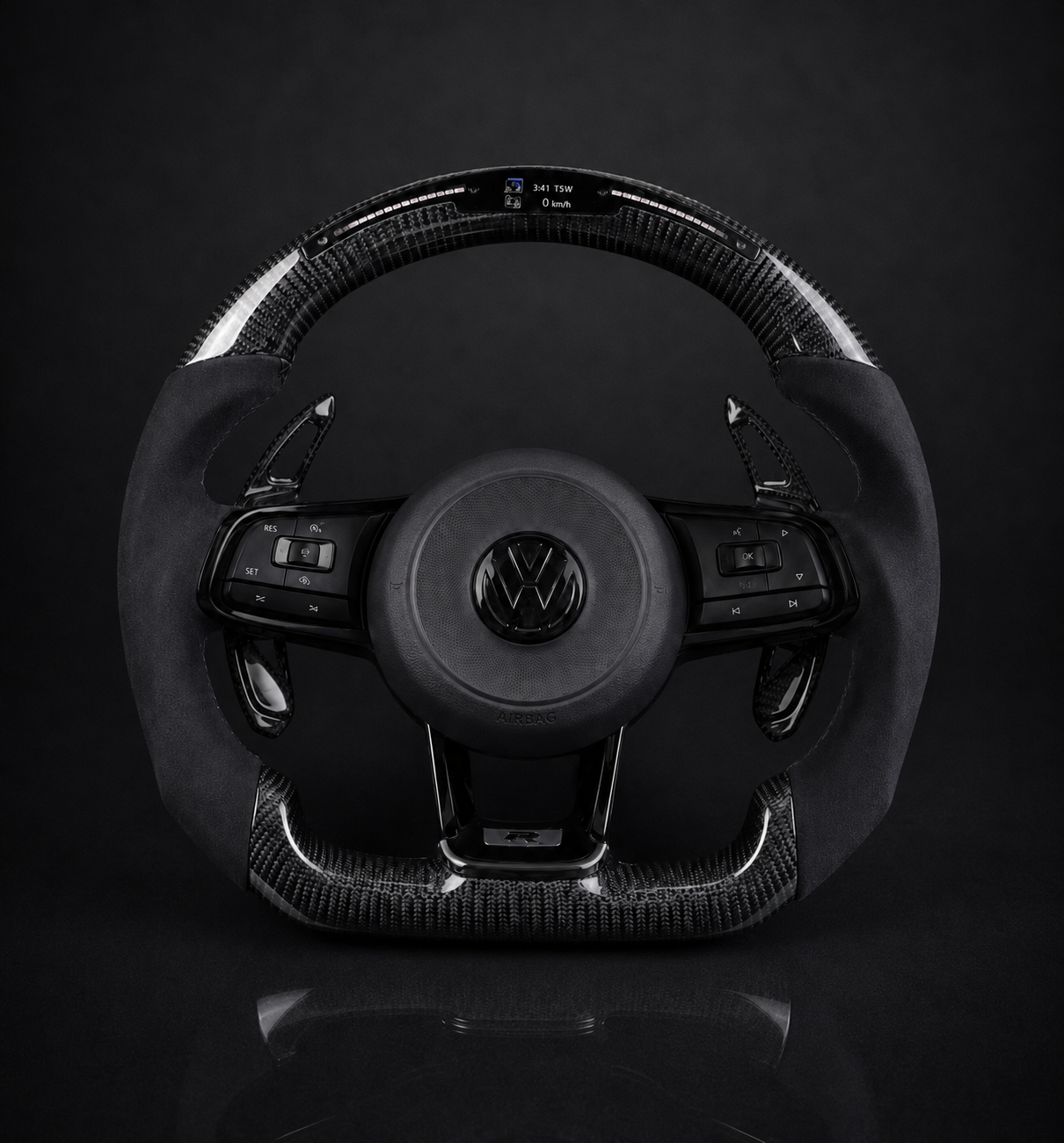 Volante AM-CUSTOM GOLF - Fibra de carbono, Alcántara, Panel LED de revoluciones
