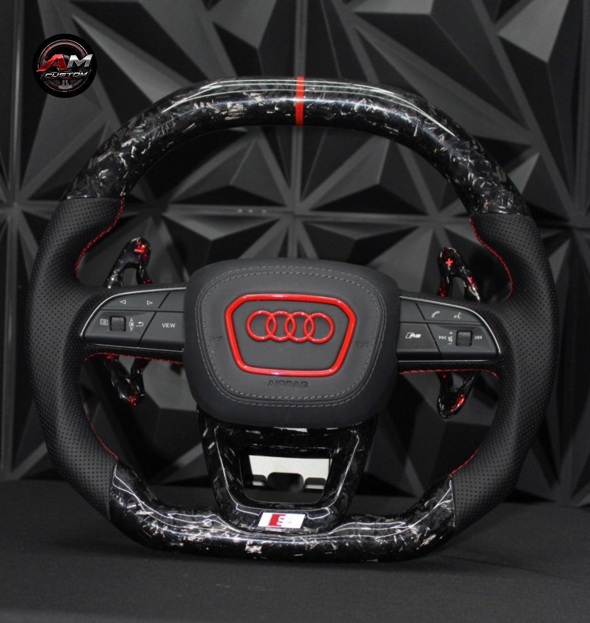 Volante AUDI - Carbono Forjado/Cuero Liso/ TYPE RS - RED