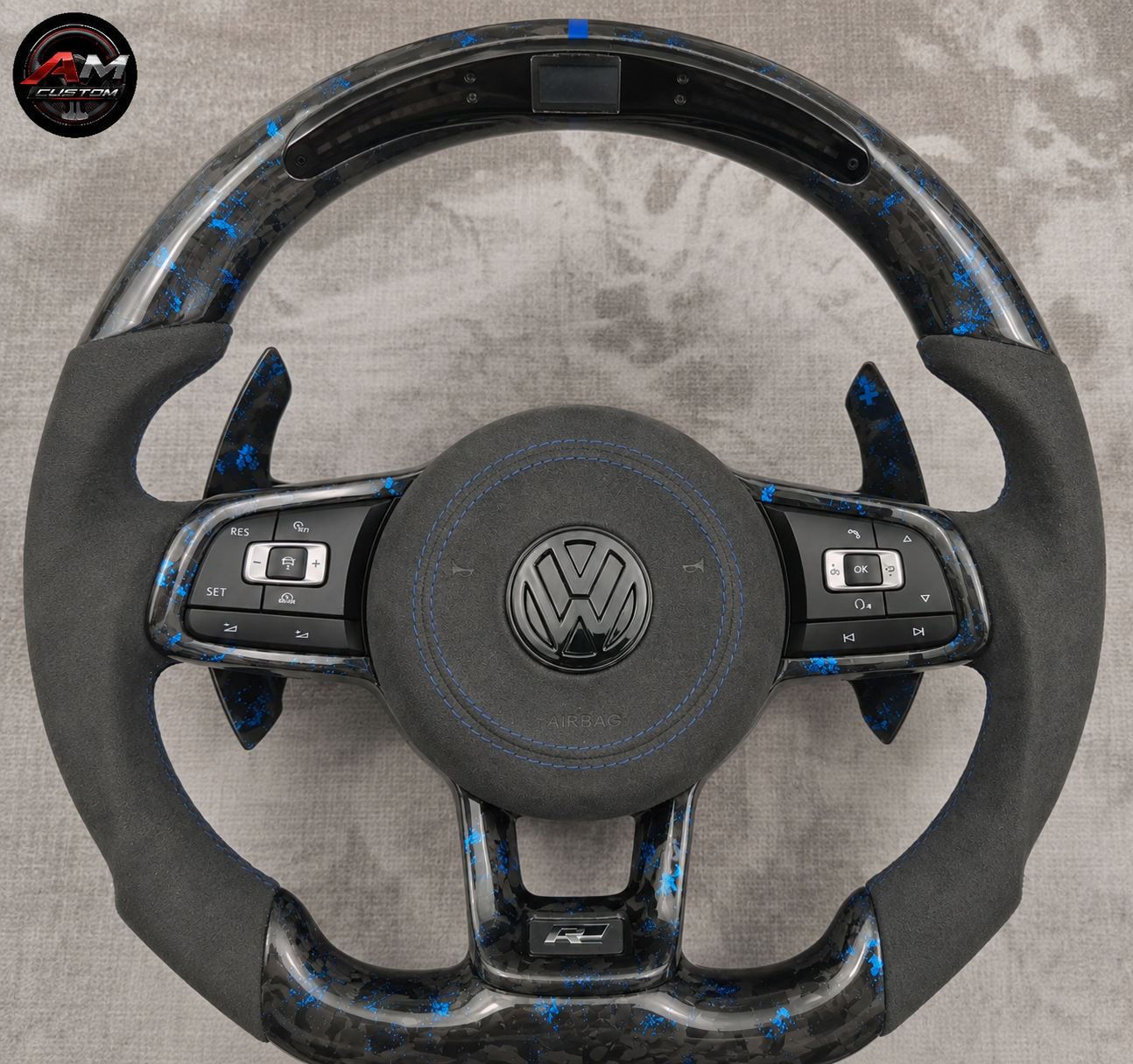 Volante AM-CUSTOM GOLF - Carbono Forjado Azul, Alcántara, Pantalla de revoluciones LED