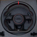 Volante AM-CUSTOM AUDI - Fibra d Carbono, Cuero Microperforado , Detalles en rojo, Placa de ABT