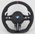 Volante AM-CUSTOM BMW - Achatado en cuero, con detalles en rojo
