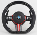 Volante AM-CUSTOM BMW - Fibra de Carbono, cuero microperforado, Pantalla LED revoluciones , detalles en rojo