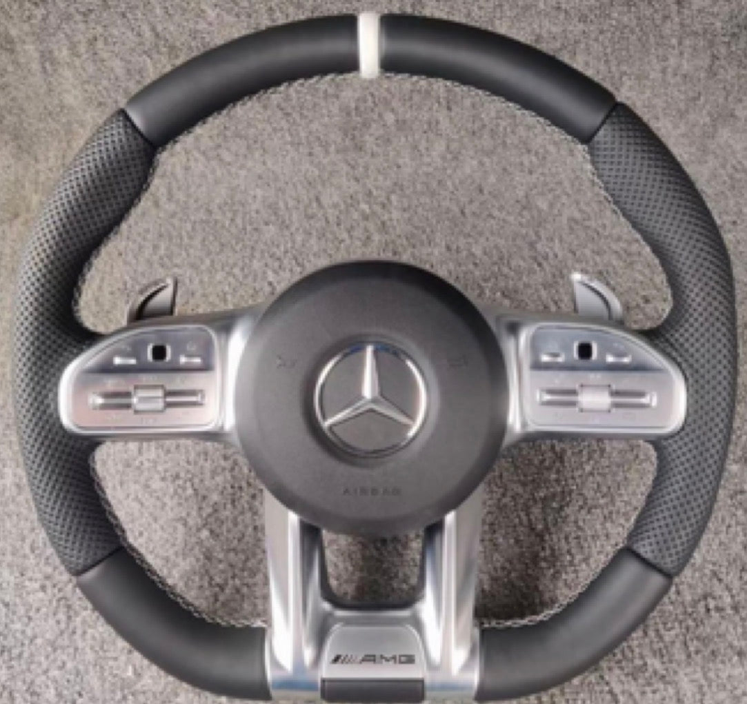 Volante AM-CUSTOM MERCEDES - Cuero con Detalles Plateados ,Estilo AMG