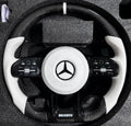 Volante AM-CUSTOM MERCEDES BRABUS - Fibra de Carbono ,Cuero microperforado Blanco , Estilo BRABUS